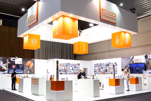 Stand con estructura de aluminio y elementos corporativos para Emuge Franken en BIEMH 2016